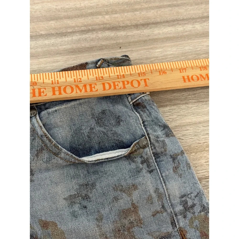 Free People Women Denim Shorts 27 Blue Floral Distressed Cut Off Boho Festival